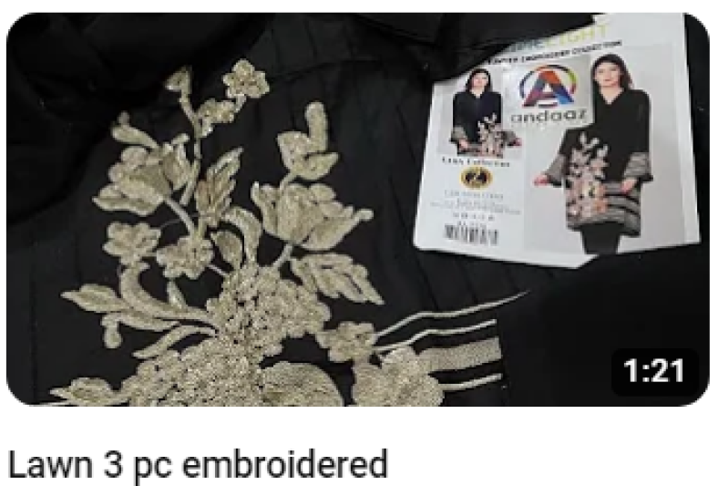 Black 3Pcs Embroidered Lawn Video