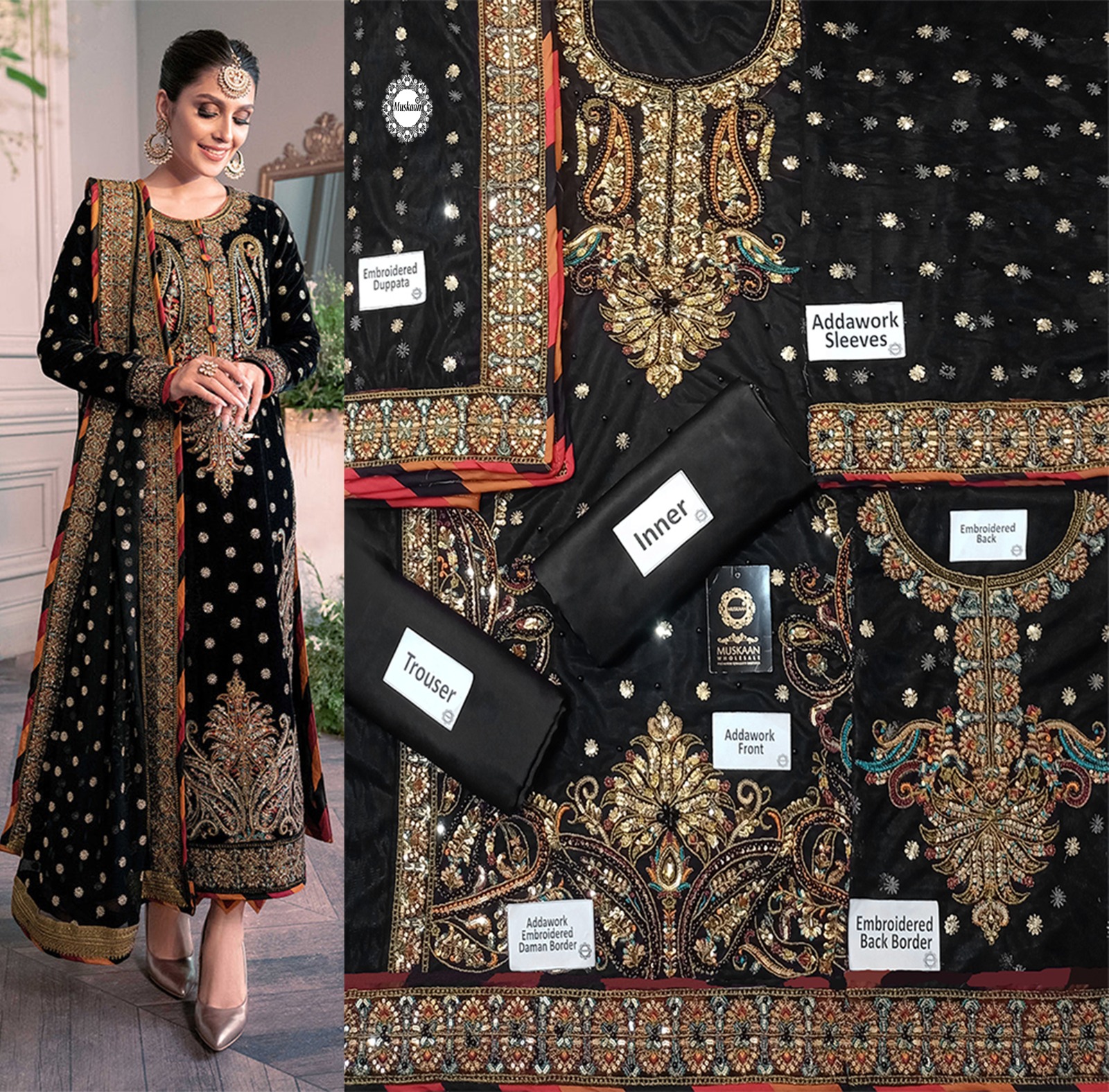Ayeza Khan Black Embroidered Dress CODE: AYEZBL1