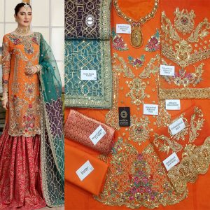 Orange Embroidered Addawork Formal Wedding Dress