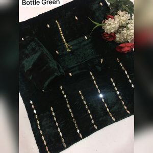 Bottle Green Mirror Work Velvet Kurti By Andaaz