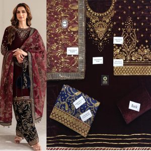 Maroon Embroidered Velvet Wedding Collection