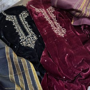 Maron Velvet With Kora Dabka Neck Work