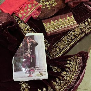 Meron Velvet Dress With Net Duppata
