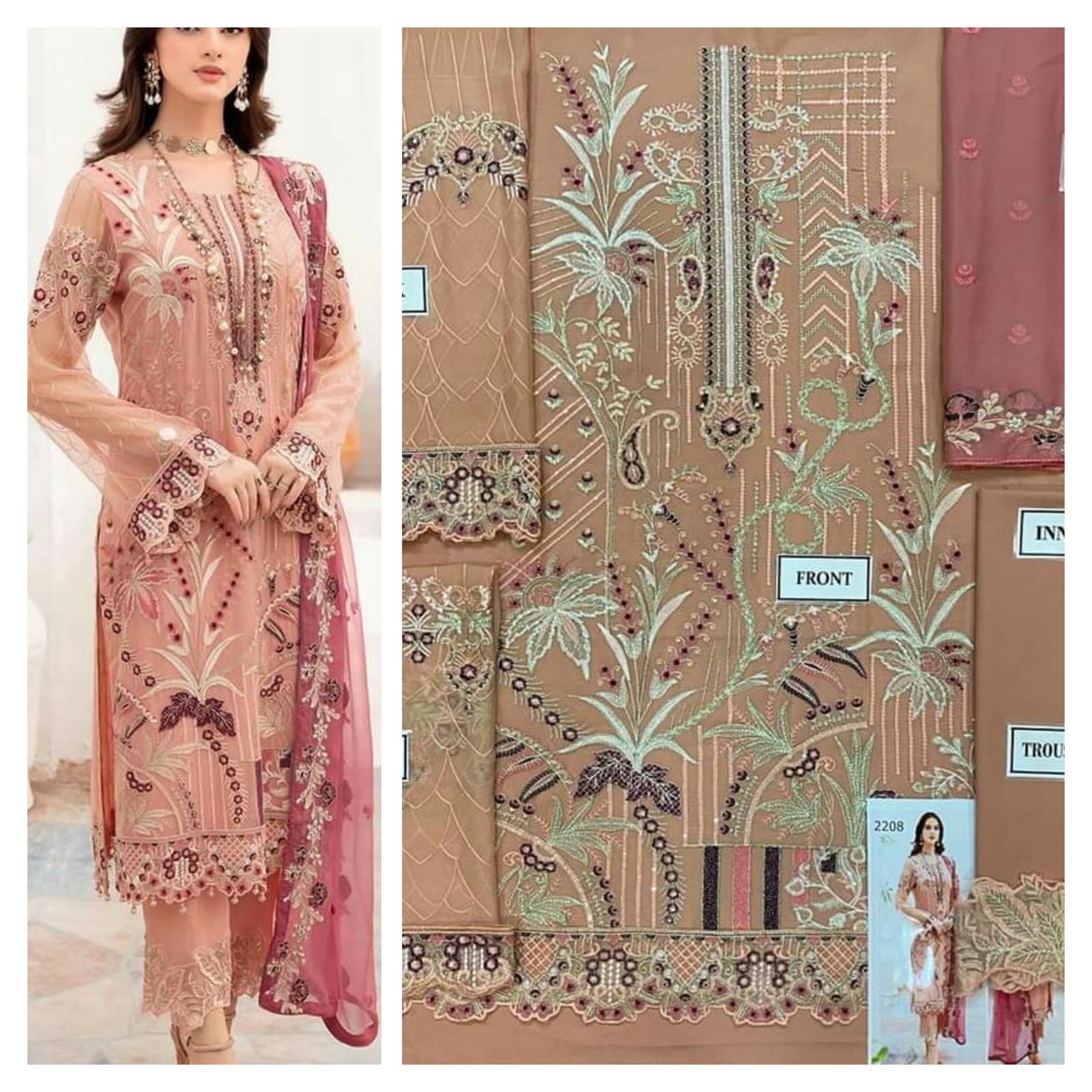 Embroidered Chiffon Front with Sequence Dress
