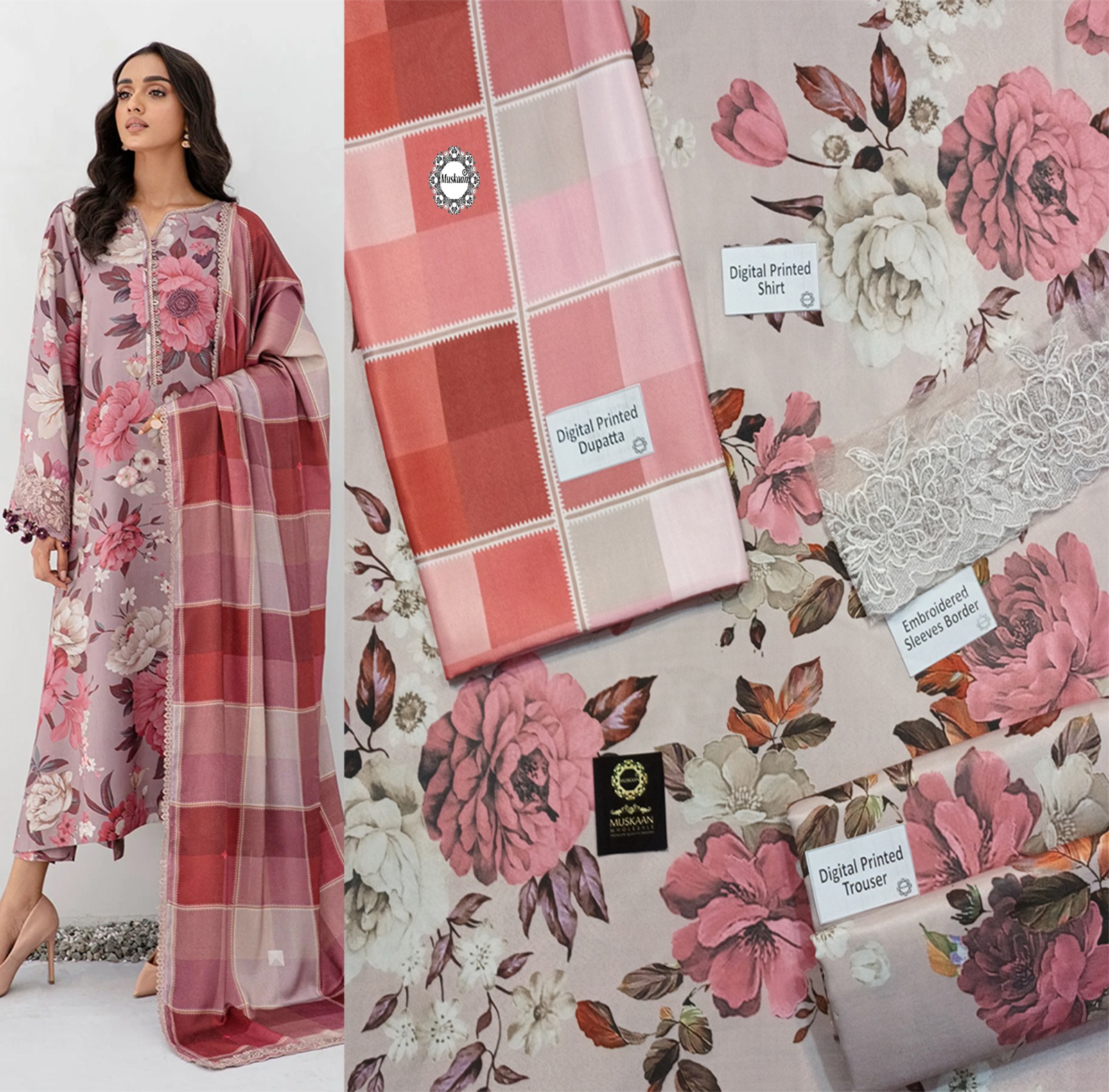 Digital Printed Pashmina Wool Winter Dress
