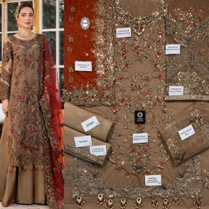 Embroidered Brown and Red Addawork Wedding Dress