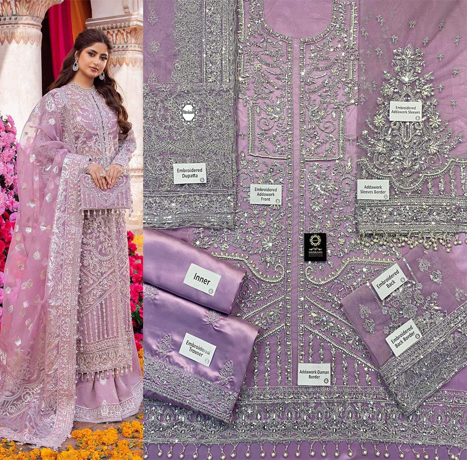 Luxury Addawork Embroidered Lilac Dress