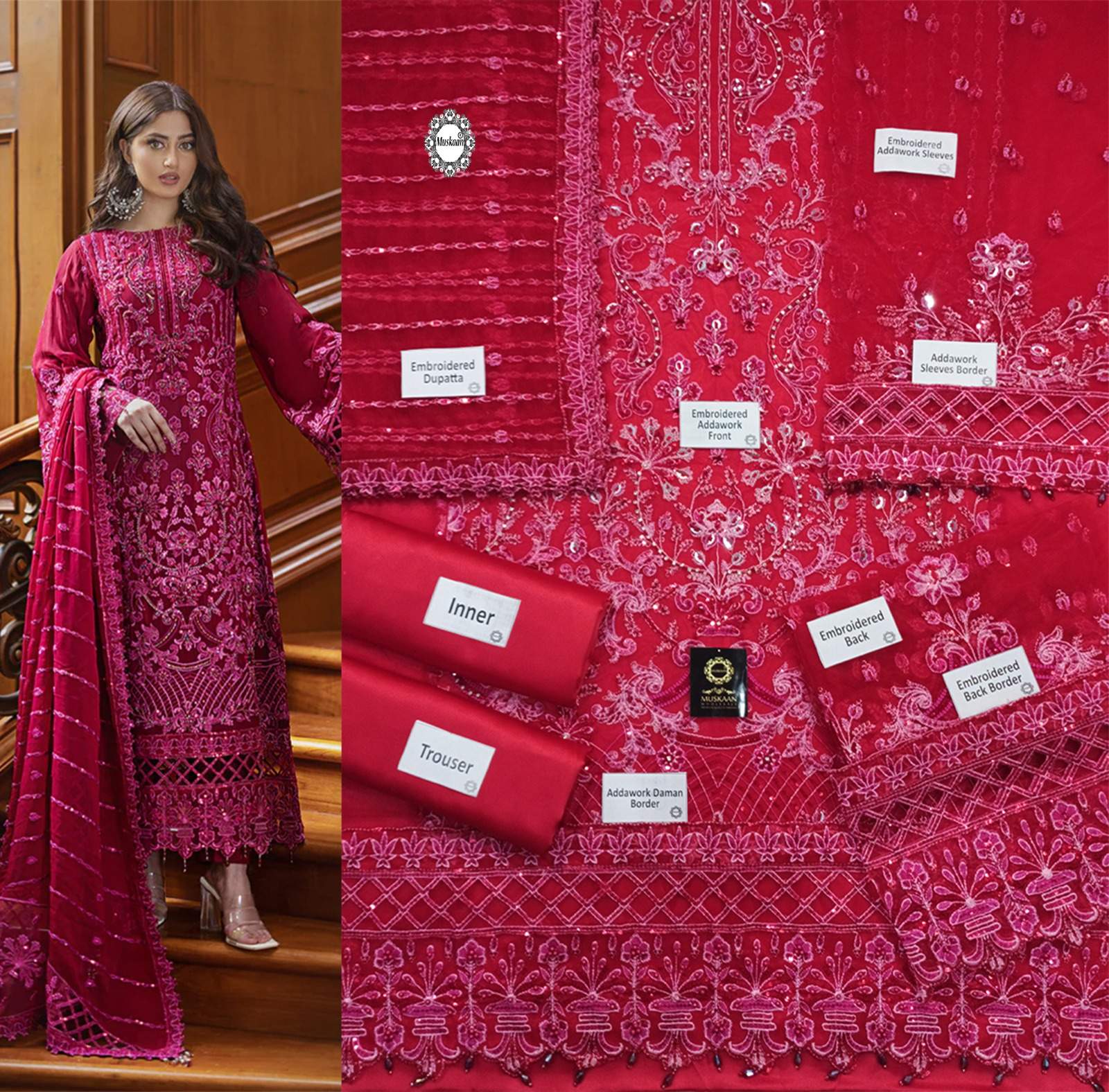 Red Emaan Adeel Addawork Embroidered Dress