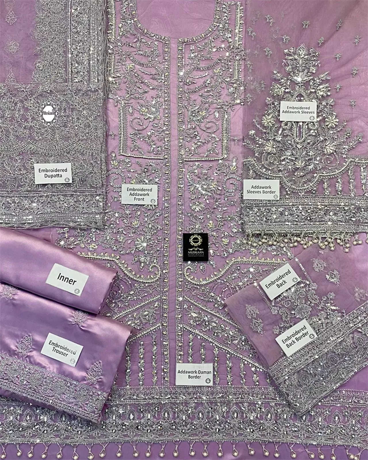Luxury Addawork Embroidered Lilac Dress - Image 2