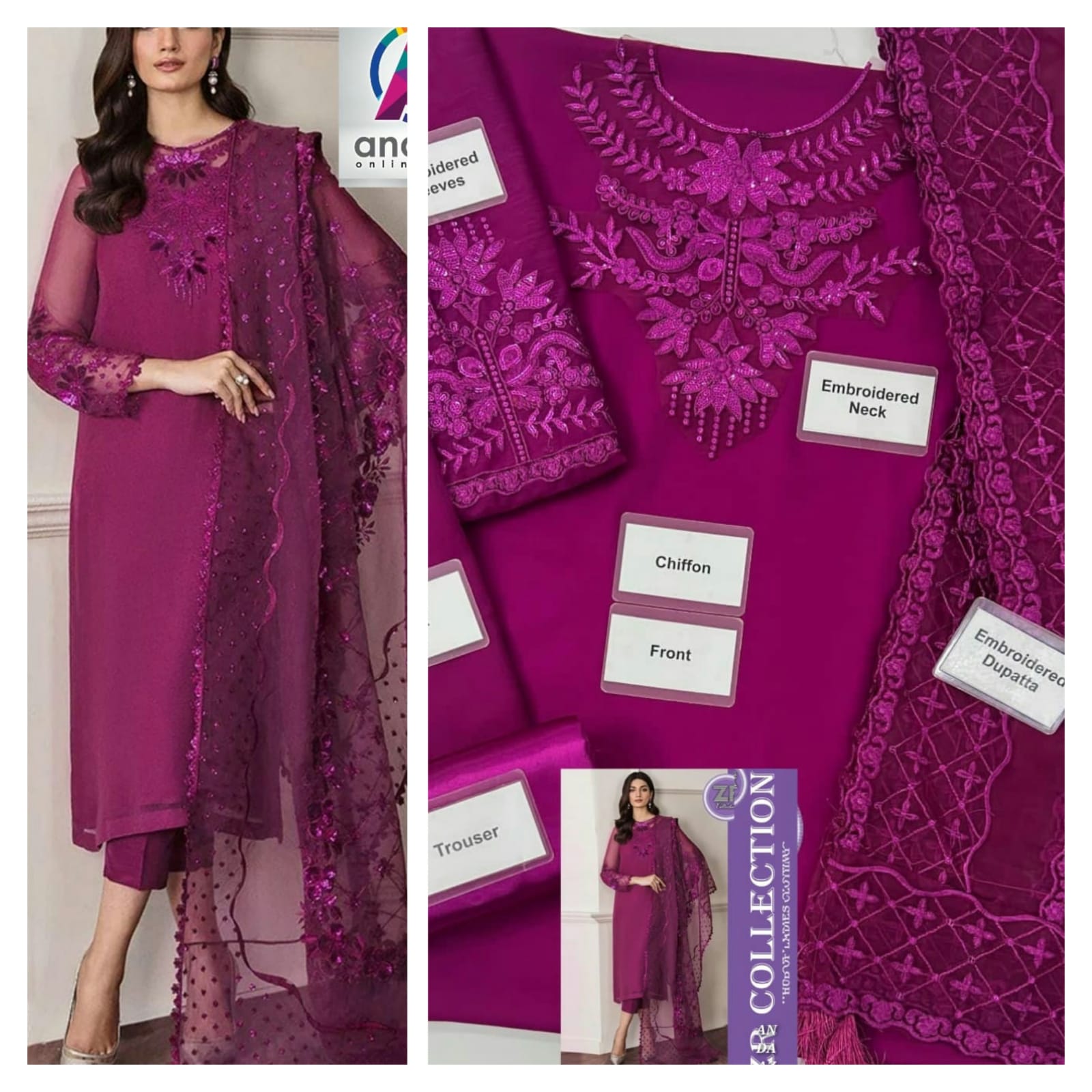 Purple Chiffon Embroidered Dress by Baroque
