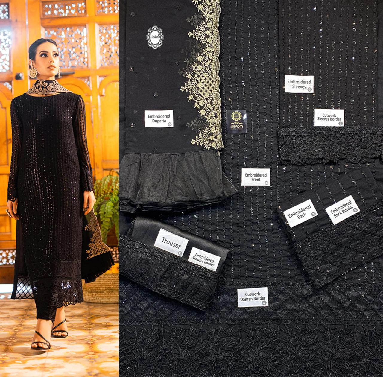 Chiffon Azure Embroidered Black Dress