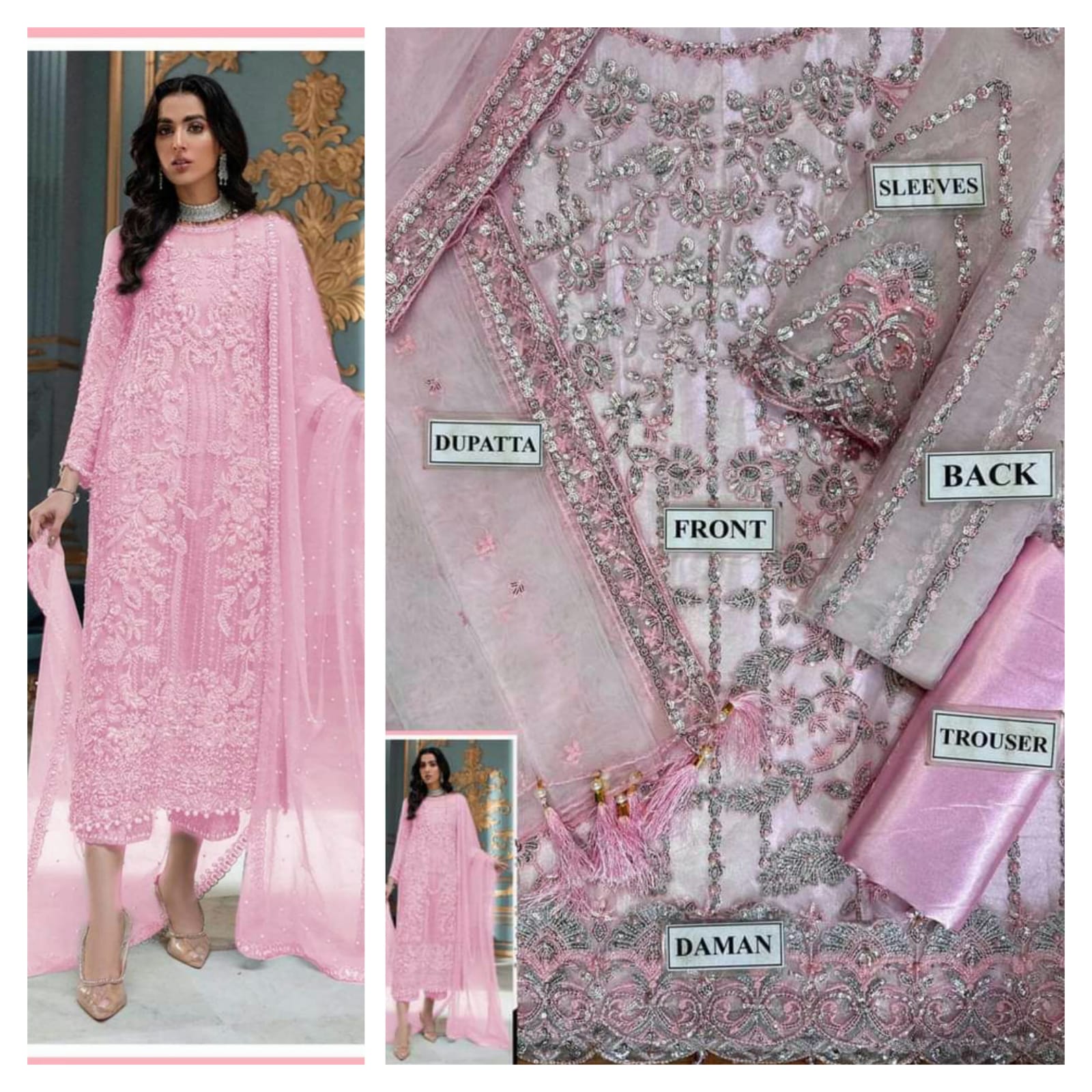 Full Embroidered With Sequence Pink Laam Dress