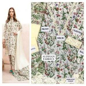 White Lawn Printed And Embroidered Dress