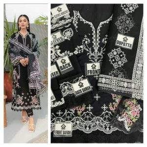 Heavy Embroidered Black Lawn Dress