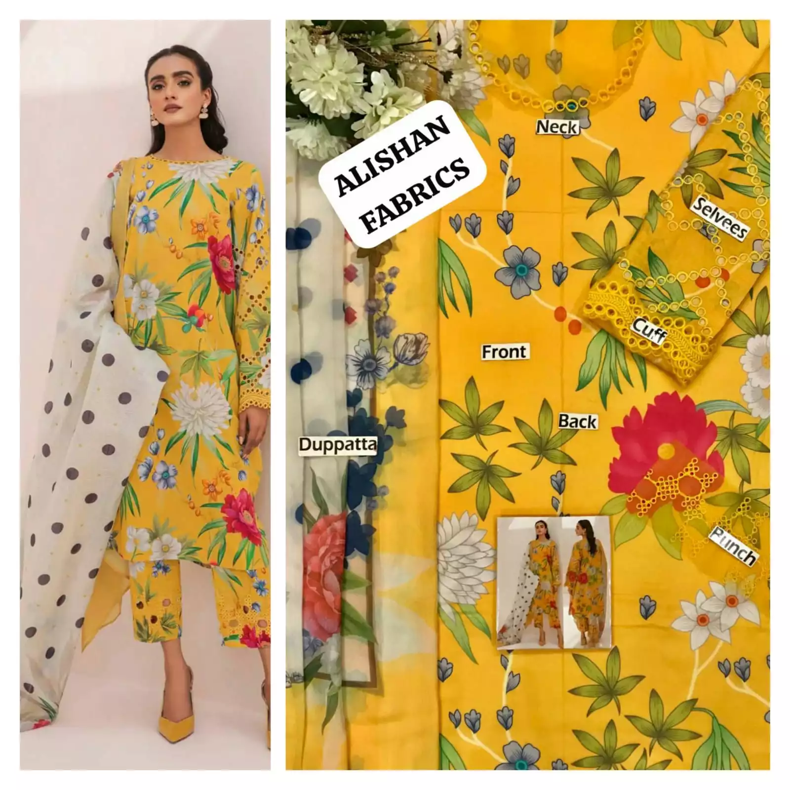 Yellow Digital Printed Lawn and Organza Dress