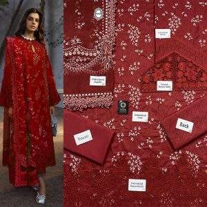 Embroidered Lawn Dress Reddish Maroon Suffuse Maha
