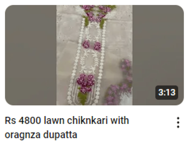 Lawn ChikanKari Embroidered With Organza Dupatta Dress Video